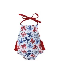 Sweet Land Of Bows Girls Halter Baby Ruffle Romper -Little Loom Store SweetLandofBowsGirlsHalterBabyRuffleRomperWhite