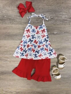 Sweet Land Of Bows Girls Halter Top Shorts Outfit