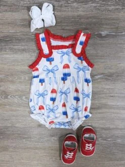 Sweet Land Of Liberty Girls Popsicles & Bows Baby Romper