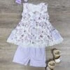 Sweet Lilac Garden Girls Tunic Top & Shorts Outfit 2 Sweet Lilac Garden Girls Tunic Top & Shorts Outfit -Little Loom Store SweetLilacGardenGirlsTunicTop ShortsOutfit