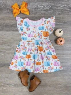 Take Me To The Pumpkin Patch Flutter Sleeve Girls Dress