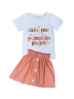 Take Me To The Pumpkin Patch Girls Fall Skirt Set -Little Loom Store TakeMetothePumpkinPatchGirlsFallSkirtSetWhite