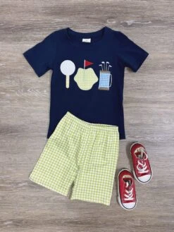 Tee Time Navy & Green Boys Golf Shorts Outfit Set