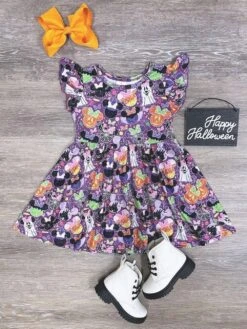 Theme Park Fun Halloween Girls Flutter Short Sleeve Dress