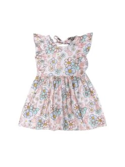 Too Groovy Rabbit Floral Flutter Sleeve Girls Dress -Little Loom Store Too Groovy Rabbit Floral Flutter Sleeve Girls Dress White