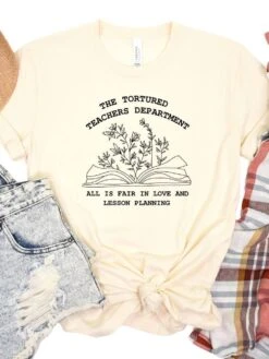The Tortured Teachers Department Teacher Graphic T-Shirt -Little Loom Store TorturedNatural