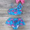 Tropical Flamingos 2 Piece Girls Skirted Swimsuit Set -Little Loom Store TropicalFlamingos2PieceGirlsSkirtedSwimsuitSet