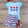 USA Bomb Pop Puff Sleeve Girls Patriotic Shorts Outfit 2 USA Bomb Pop Puff Sleeve Girls Patriotic Shorts Outfit -Little Loom Store USABombPopPuffSleeveGirlsPatrioticShortsOutfit