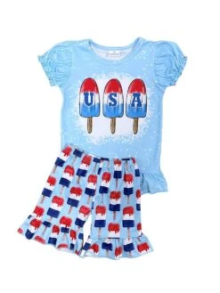 USA Bomb Pop Puff Sleeve Girls Patriotic Shorts Outfit -Little Loom Store USABombPopPuffSleeveGirlsPatrioticShortsOutfitWhite