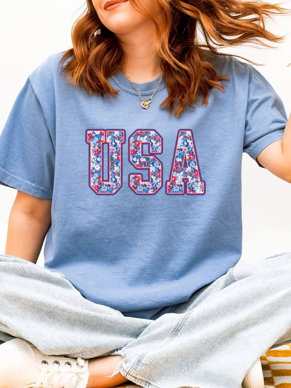Patriotic Floral USA Unisex Comfort Colors Graphic T-Shirt 8 Patriotic Floral USA Unisex Comfort Colors Graphic T-Shirt - Image 6