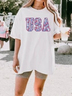 Patriotic Floral USA Unisex Comfort Colors Graphic T-Shirt 9 Patriotic Floral USA Unisex Comfort Colors Graphic T-Shirt -Little Loom Store USA White