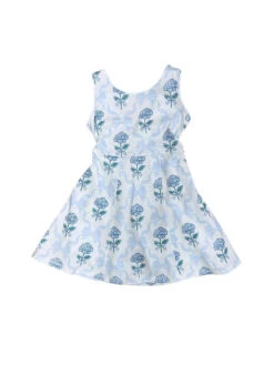 Vintage Bows & Blossoms Girls Blue Floral Yoga Dress -Little Loom Store VintageBows BlossomsGirlsBlueFloralYogaDressWhite