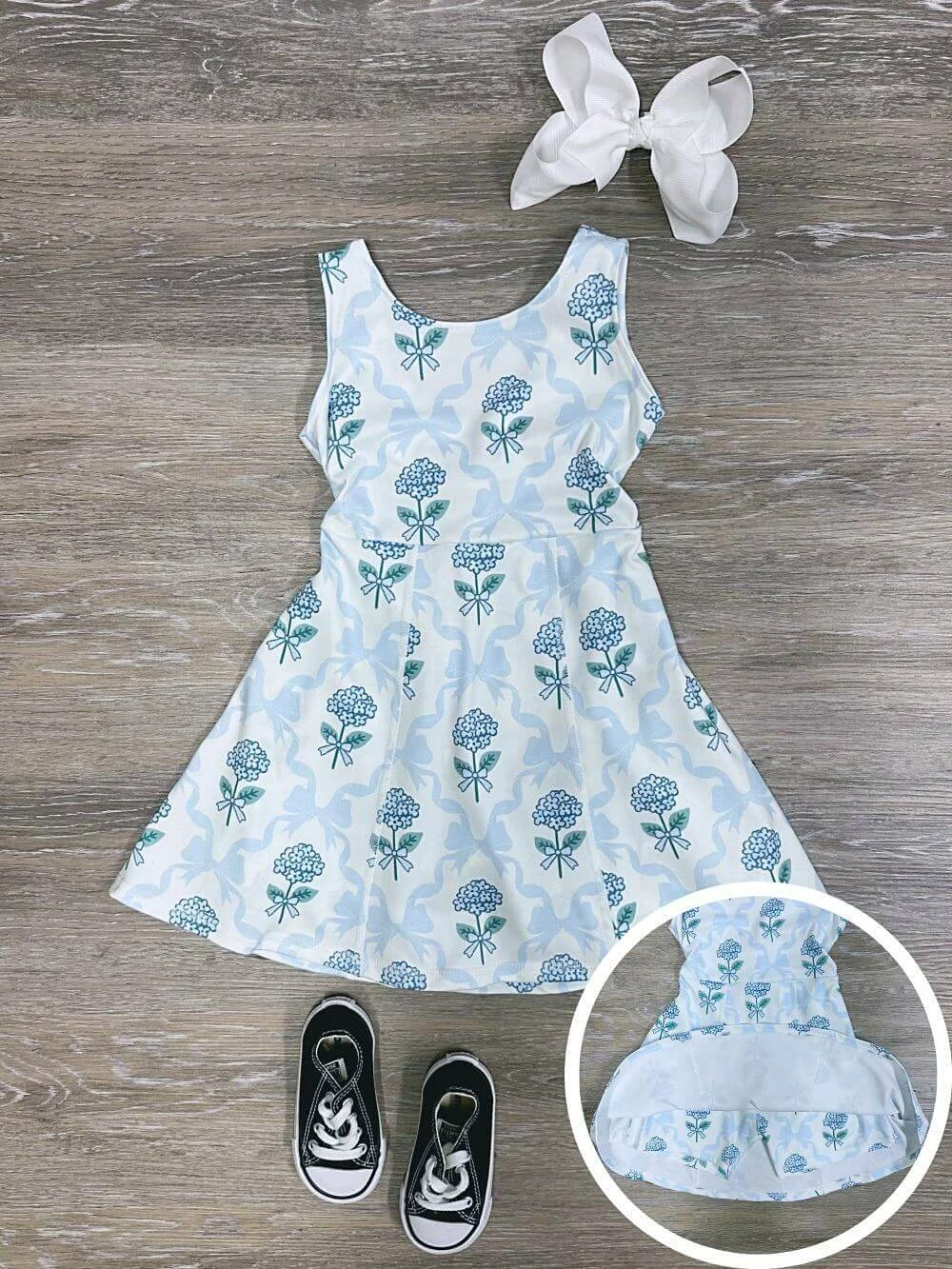 Vintage Bows & Blossoms Girls Blue Floral Yoga Dress
