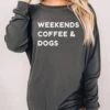 Weekends Coffee & Dogs Comfort Colors Long Sleeve Unisex Graphic T-Shirt -Little Loom Store WeekendsCoffeeDogs Blue Pepper