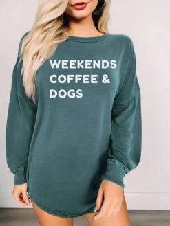 Weekends Coffee & Dogs Comfort Colors Long Sleeve Unisex Graphic T-Shirt -Little Loom Store WeekendsCoffeeDogs BlueSpruce