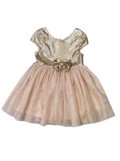 Golden Sequin Bow Tulle Fancy Or Special Occasion Girls Tutu Dress -Little Loom Store WhiteGoldenSequinBowTutuDress
