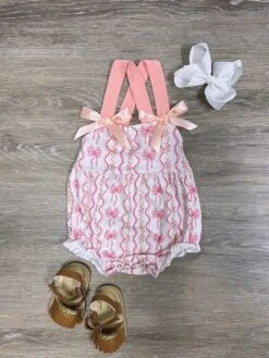 White & Pink Coquette Bow Girls Baby Bubble Romper