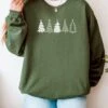 Christmas Trees Heavy Blend Women's Crewneck Embroidered Sweatshirt -Little Loom Store White Trees Military