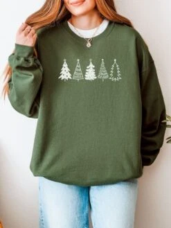 Christmas Trees Heavy Blend Women's Crewneck Embroidered Sweatshirt