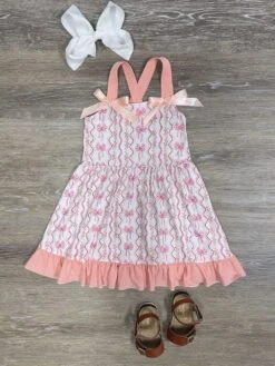 White And Pink Coquette Bow Girls Sundress