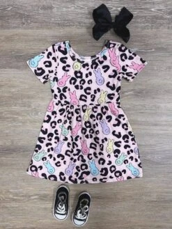 Wild About My Peeps Girls Short Sleeve Animal Print Dress