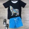 Wild Streak Boys Painted Wolf Shorts Outfit 2 Wild Streak Boys Painted Wolf Shorts Outfit -Little Loom Store WildStreakBoysPaintedWolfShortsOutfit