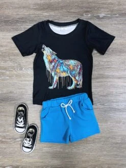 Wild Streak Boys Painted Wolf Shorts Outfit
