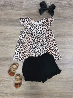 Wild & Chic Leopard Print Girls Ruffle Shorts Outfit