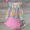 Wild And Bright Girls Ruffle Shorts Outfit 1 Wild And Bright Girls Ruffle Shorts Outfit -Little Loom Store WildandBrightGirlsRuffleShortsOutfit