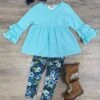 Winter Floral Light Blue Ruffle Sleeve Top & Leggings Outfit 2 Winter Floral Light Blue Ruffle Sleeve Top & Leggings Outfit -Little Loom Store WinterFloralLightBlueRuffleSleeveTop LeggingsOutfit