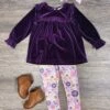 Winter Floral Purple Velvet Top & Leggings Girls Outfit -Little Loom Store WinterFloralPurpleVelvetTop LeggingsGirlsOutfit