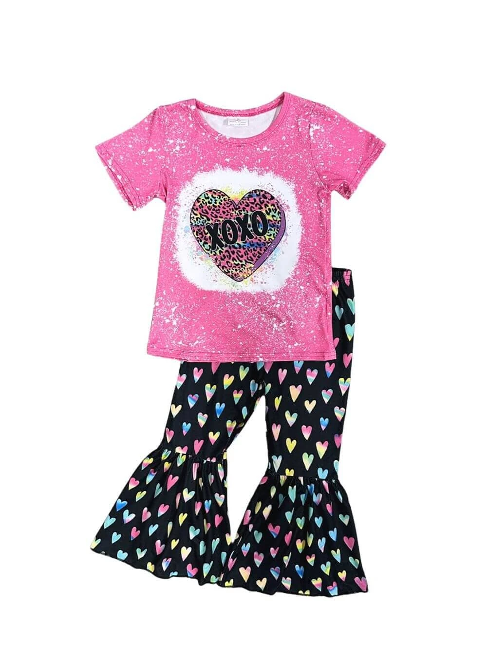 XOXO Hot Pink Acid Wash Top & Black Heart Bell Bottoms Outfit 4 XOXO Hot Pink Acid Wash Top & Black Heart Bell Bottoms Outfit - Image 2