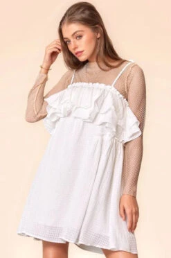 Davi & Dani Textured Jacquard Checker Fabric Ruffled Dress