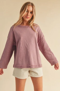 Aemi + Co Frayed Edge Round Neck Sweatshirt