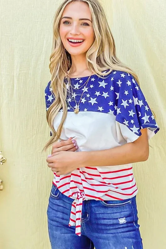 And The Why American Flag Print Tie Knot Front Casual Top 3 And The Why American Flag Print Tie Knot Front Casual Top
