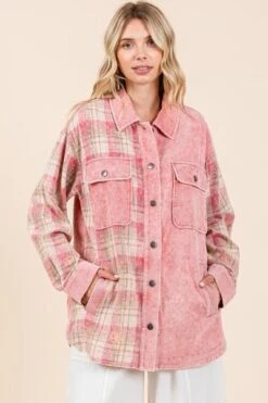 Mittoshop Plaid Button Down Drop Shoulder Jacket