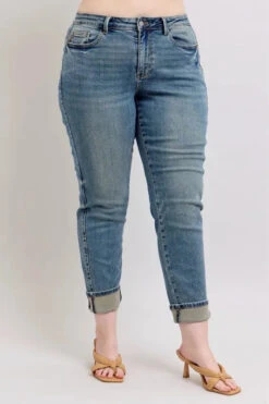 Judy Blue Full Size Mid Rise Vintage Wash Double Roll Cuff Boyfriend Jeans Plus Size -Little Loom Store a302a2e9 3a94 458a 9ce5 34e12183c332 Max Origin