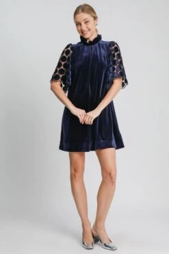 Umgee Dotted Lace Half Sleeve Mock Neck Back Tie Velvet Dress -Little Loom Store a559fef9 e511 46e3 9f15 4b012a0dd6dd Max