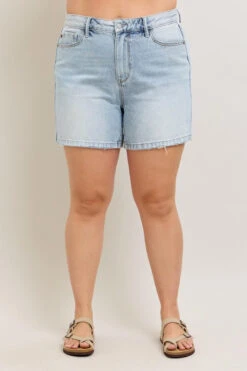 Judy Blue Full Size Frayed Hem High Rise Denim Shorts With Pockets Plus Size -Little Loom Store a56fb7f8 33fe 4854 8168 1d7fc9143cbd Max