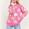 ADORA Full Size Floral Popped 2-Tone Sweater Top Plus Size