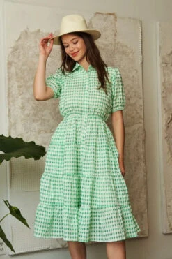 Davi & Dani Checkered Puff Sleeve Tiered Shirt Dress -Little Loom Store a61282a1bd1a455981fb009674a1abff Max Origin