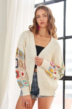 ADORA Plus Size Contrast Crochet Open Front Long Sleeve Cardigan -Little Loom Store a64e9da4 303d 4b07 955a 892593f1ec0b Max