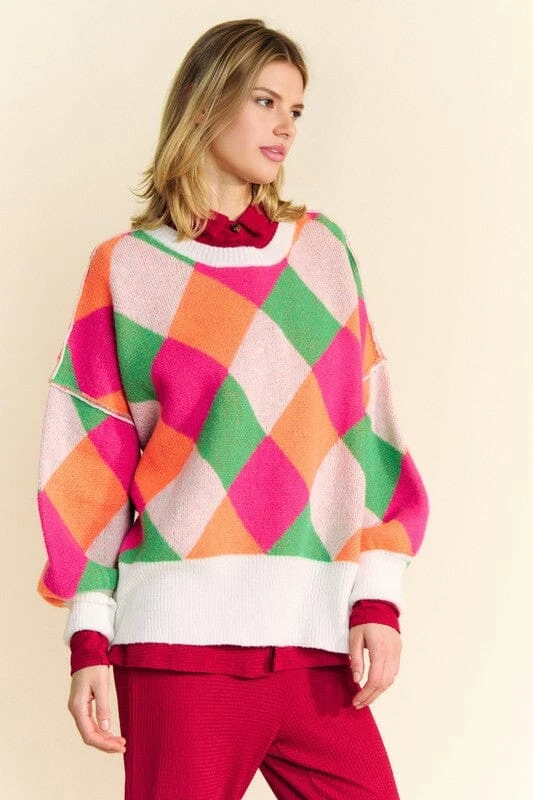 Davi & Dani Exposed Seam Color Block Dropped Shoulder Sweater 3 Davi & Dani Exposed Seam Color Block Dropped Shoulder Sweater