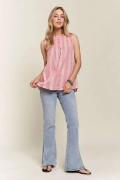 ADORA Contrast Striped Frill Round Neck Sleeveless Top -Little Loom Store a87ff0cc 7bc2 4244 bc9d 3db01674f85c Min