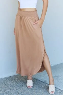 Full Size High Waist Scoop Hem Maxi Skirt In Tan -Little Loom Store a8d6cf03e21e474c8b37fd74dedb18e5 Max