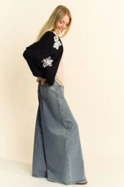 Davi & Dani Floral Applique Open Front Dropped Shoulder Cardigan -Little Loom Store aa458cac 295a 42e7 a606 db18a655e170 Max