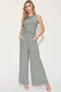 Basic Bae Full Size Ribbed Tank And Wide Leg Pants Set