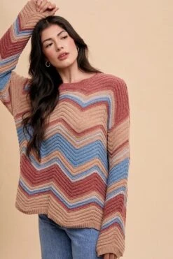 Annie Wear Multi Color Zig-Zag Round Neck Sweater -Little Loom Store ab94b82c 679c 4f6a 866e ade1f2022b6a Max