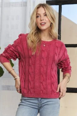 ADORA Mineral Washed Cable Knit Sweater Top