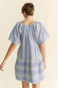 Davi & Dani Embroidered Stripe Ruffled Gingham Mini Dress -Little Loom Store ace1e276e8b24a3b96e1fbbdcd861109 Max Origin